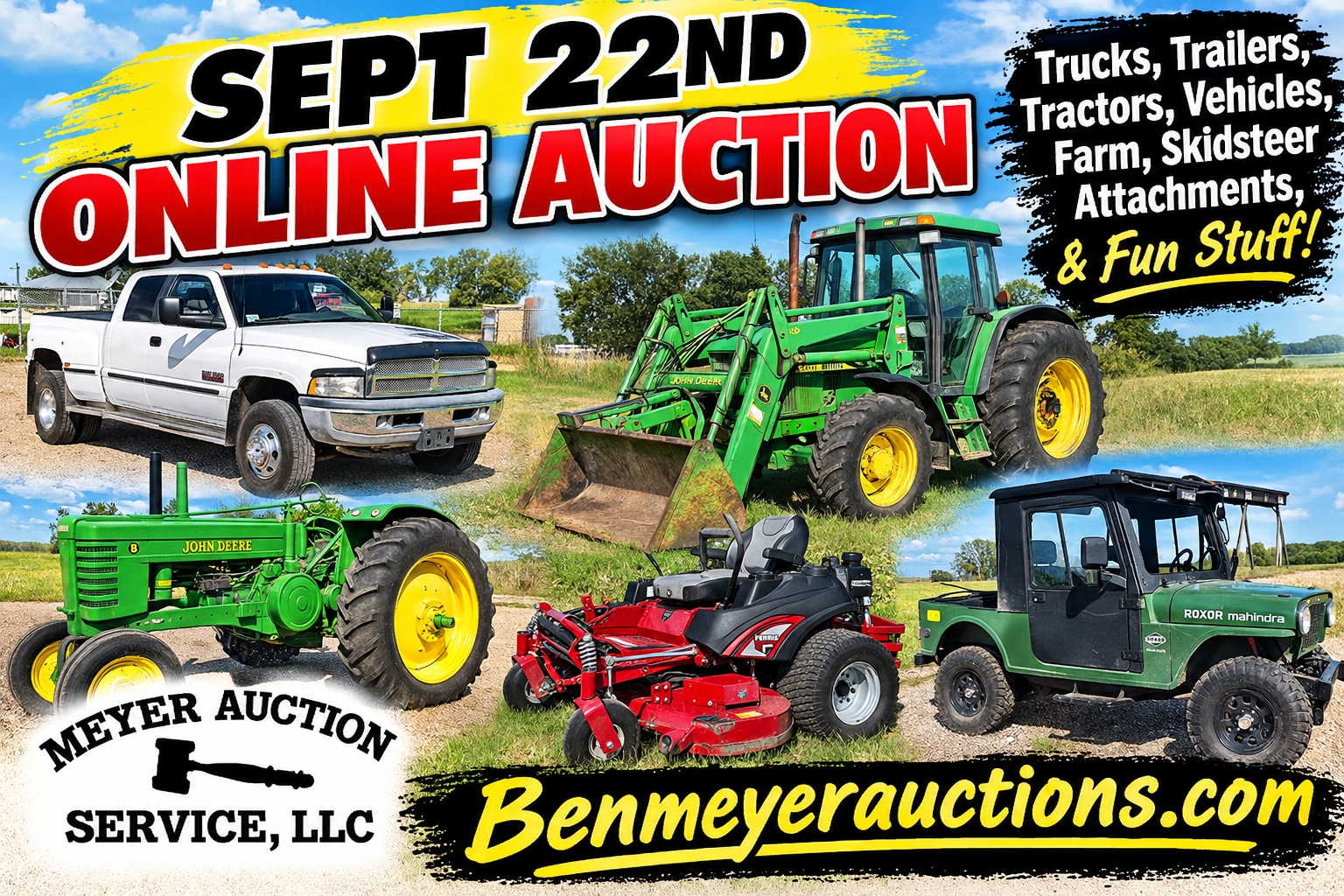 September 22nd Farm, Equipment, Trucks, Trailers, Vehicles Auction 7pm